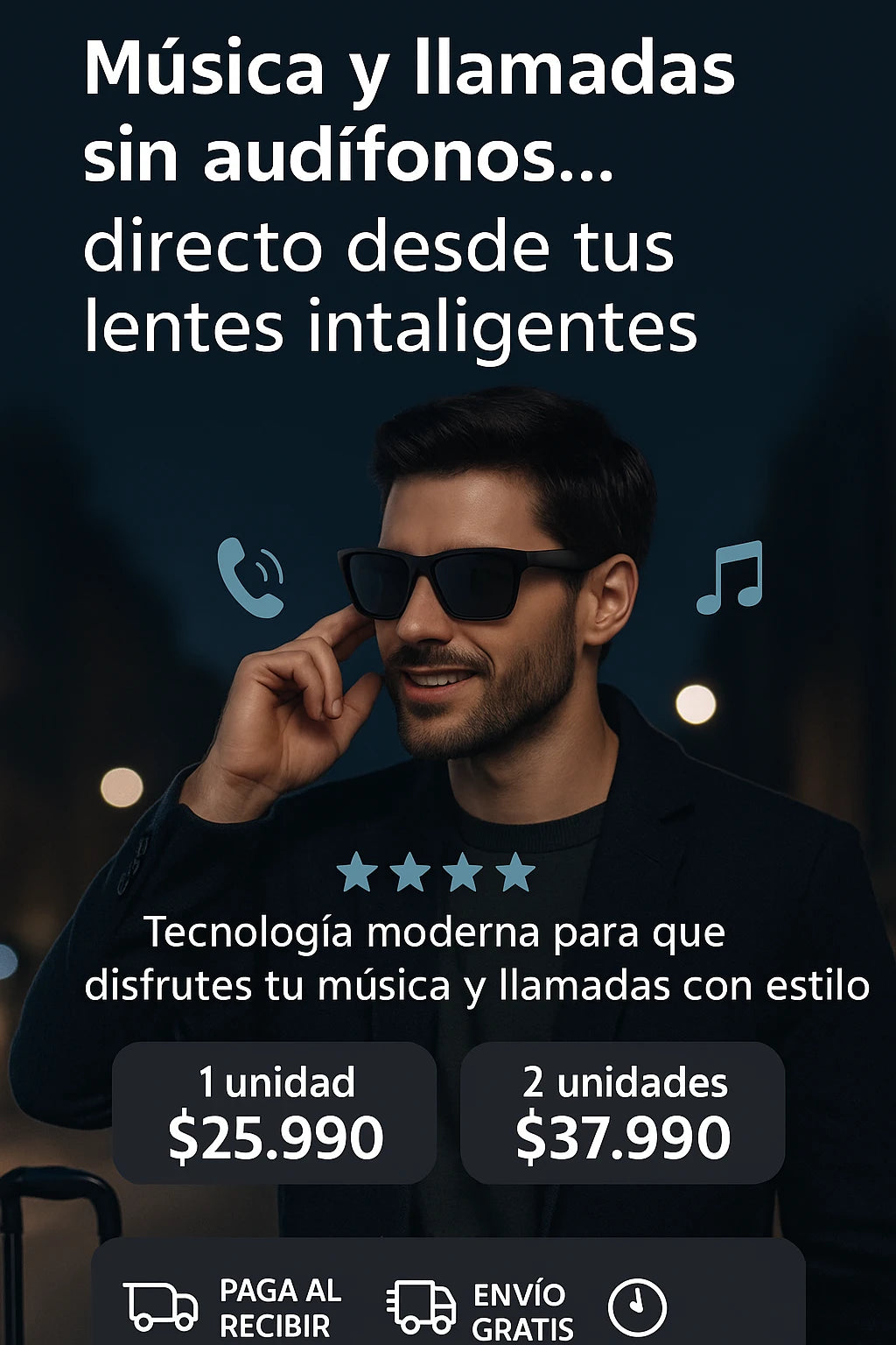 Lentes traductores, contestas llamadas y escuchas música.